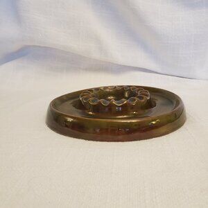 Vintage Anthony 273 Ashtray, 7” Diameter, Avocado Green & Gold, Made in USA A227